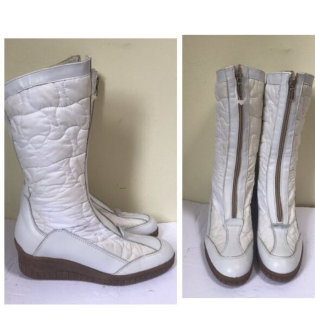 Aquatalia New Leather Nylon Front Zip Wedge Waterproof Winter Quilted Boots Snow